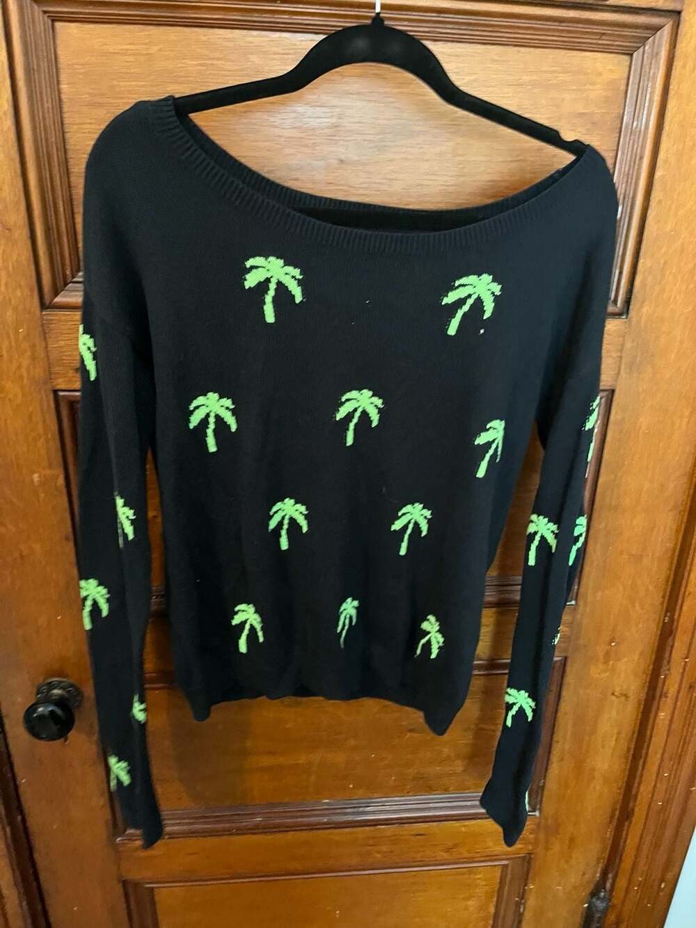 Hollister Black and Neon Green Palm Tree Print Sweater Size XS
